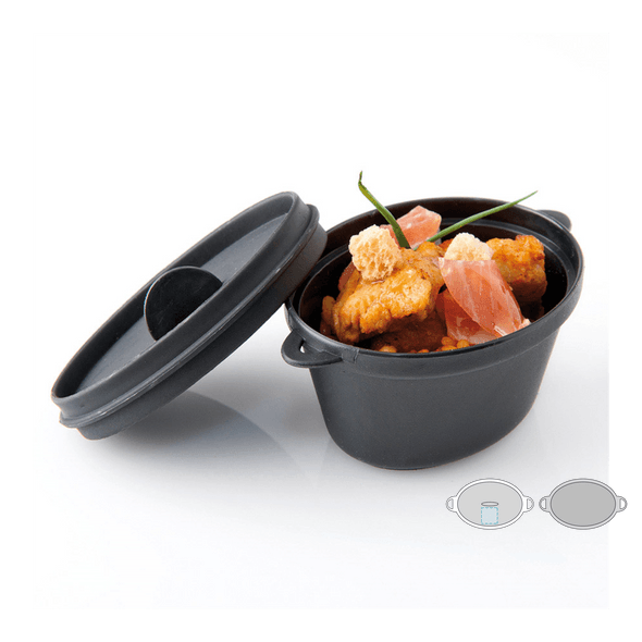 Mini Pot Shaped Container Apt For Microwaves w/ Lid Black PP